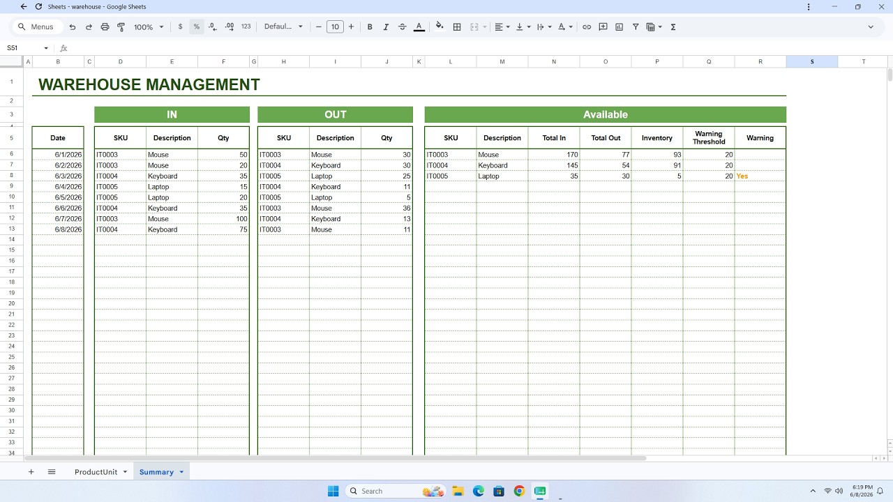 Google Sheets : Create a Simple Warehouse Management