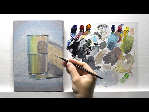 油絵] 2時間10分で描くリアルなオーロラグラスのメイキング