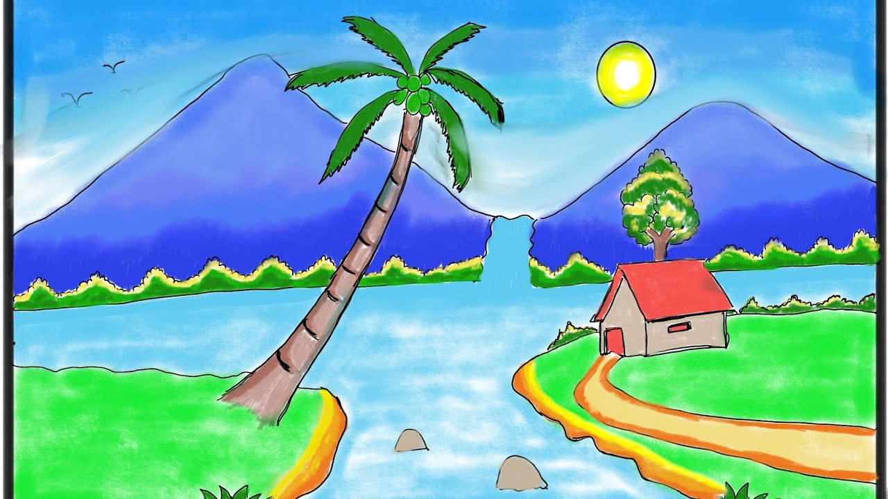 Making a scenery using Stylus on tablet.