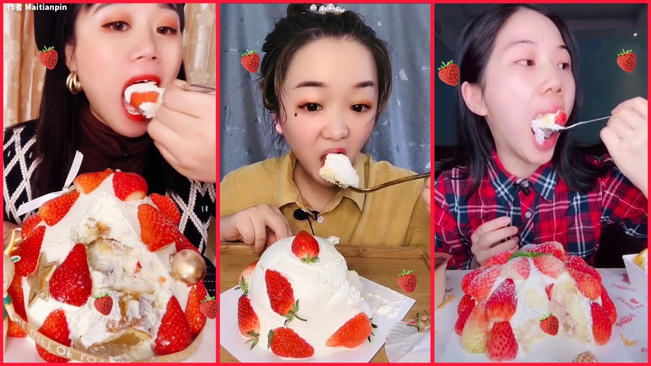 [ASMR Desserts] CREAMY STRAWBERRY CAKES 🍓ASMR/ Mukbang |먹방 | 饮食表演 | Eating Sound