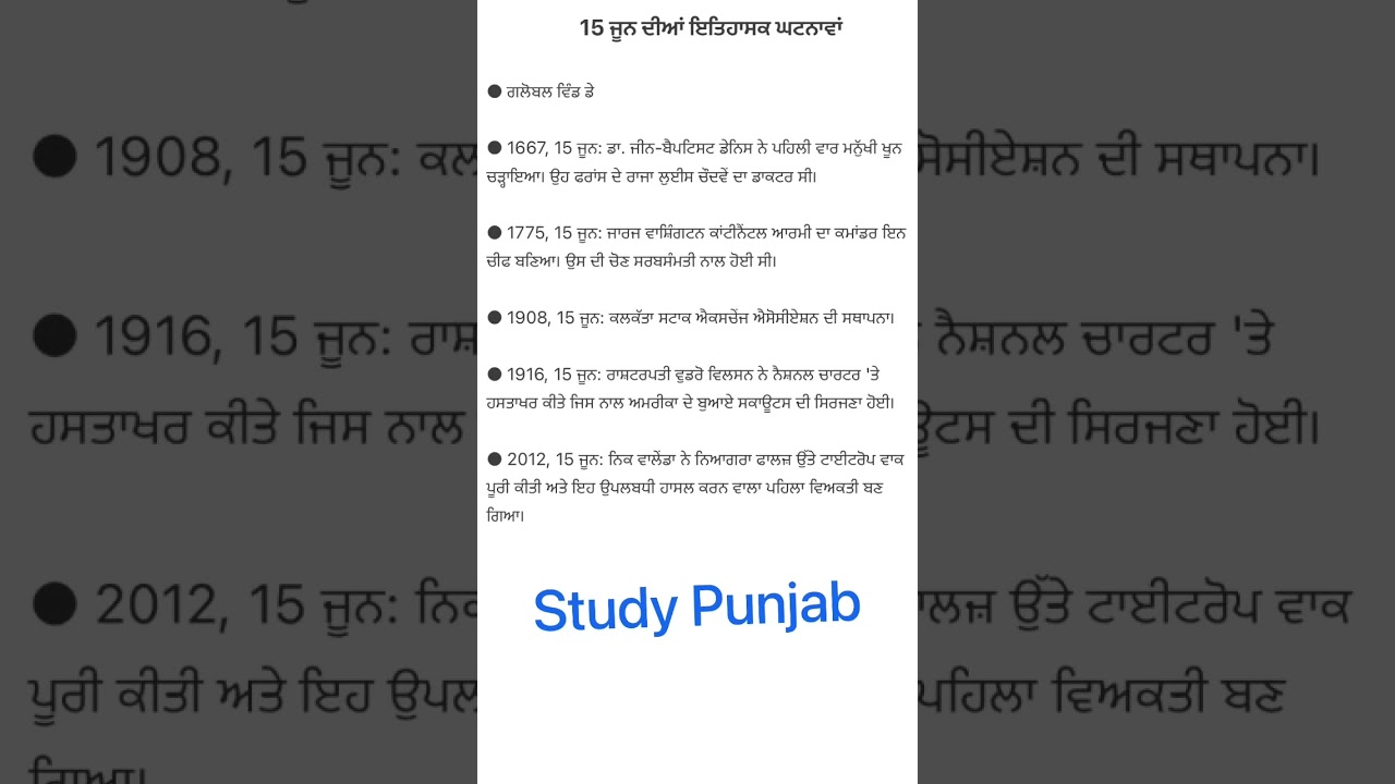 15 ਜੂਨ ਦੀਆਂ ਇਤਿਹਾਸਕ ਘਟਨਾਵਾਂ Historical Events on June 14