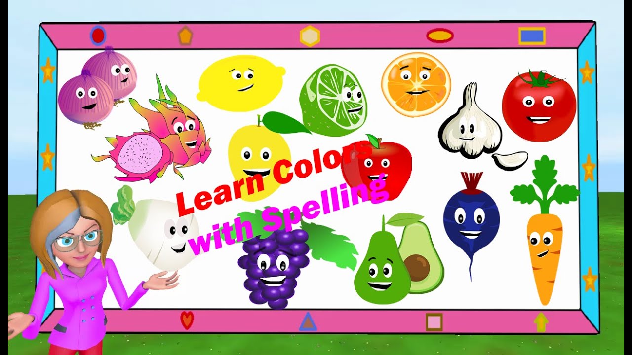 Learn Colors for Kids | Spelling | Fruits \u0026 vegetable (kindergarten, Grade 1, Preschool) -Baby Bunny