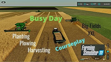 FS22 Big Fields XXL Harvesting, Planting, Plowing, & Picking Up Straw