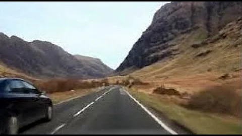 Autumn Road Trip Drive With Bagpipes Music On History Visit To Glencoe In Highlands Of Scotland