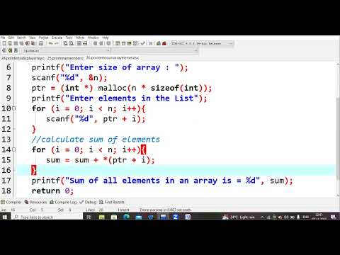 26.C program to perform sum of array elements using pointers | C Programming Language LAB | PPS LAB