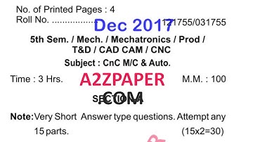 HSBTE Diploma 5th Sem CNC Machine Question Paper Dec 2017