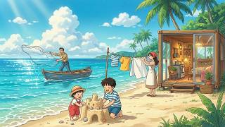 Turquoise Ocean Diary: Building Dreams on the Sunlit Shore | Ghibli-Style ASMR screenshot 5