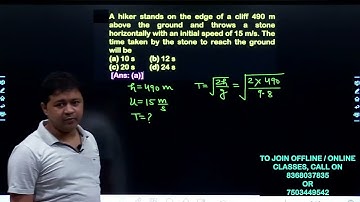 A hiker stands on the edge of a cliff 490 m above the ground and throws a stone horizontally with an