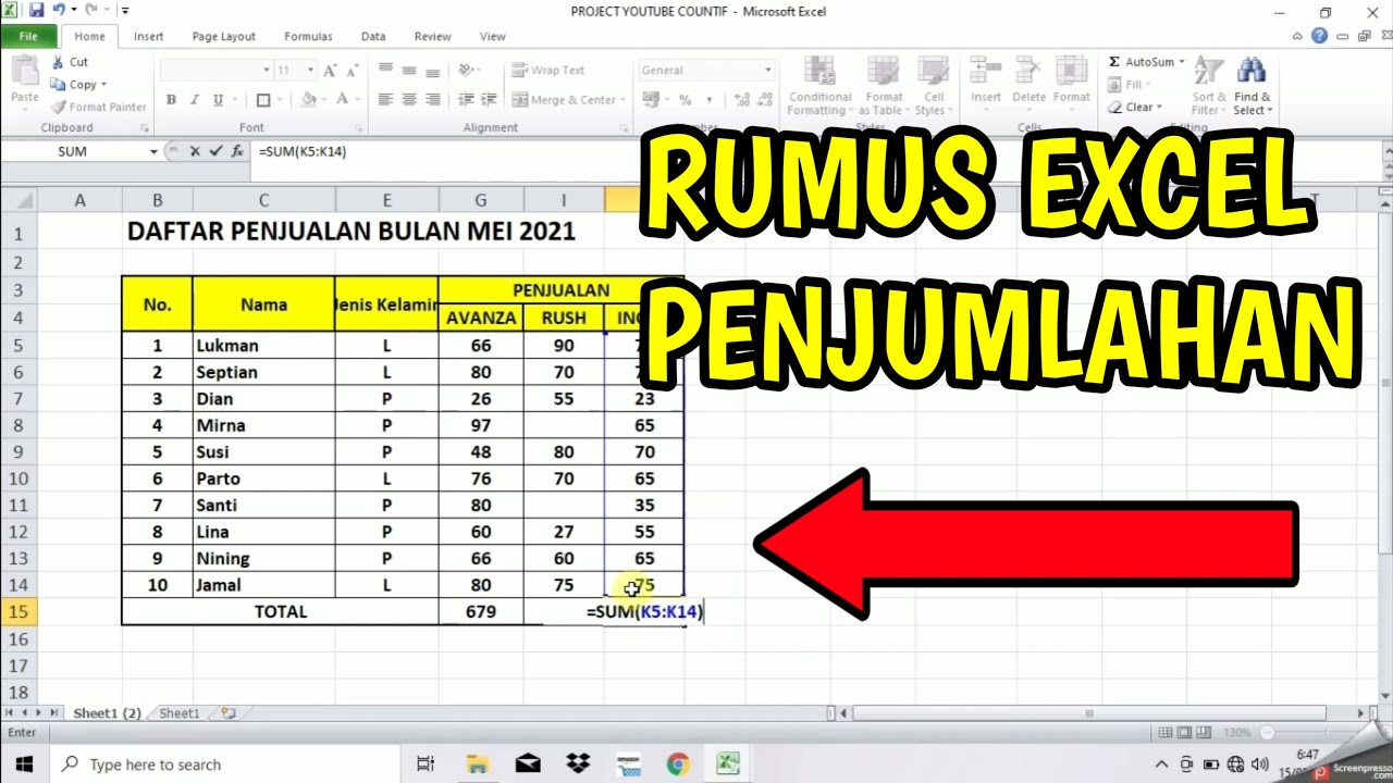 RUMUS EXCEL PENJUMLAHAN KE BAWAH ~ MICROSOFT EXCEL