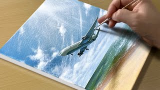 Painting a Beach with a View of the Plane / Acrylic Painting