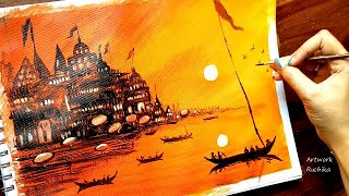 Easy Abstract Ganga Ghat Acrylic Painting / Painting Ghats of Varanasi