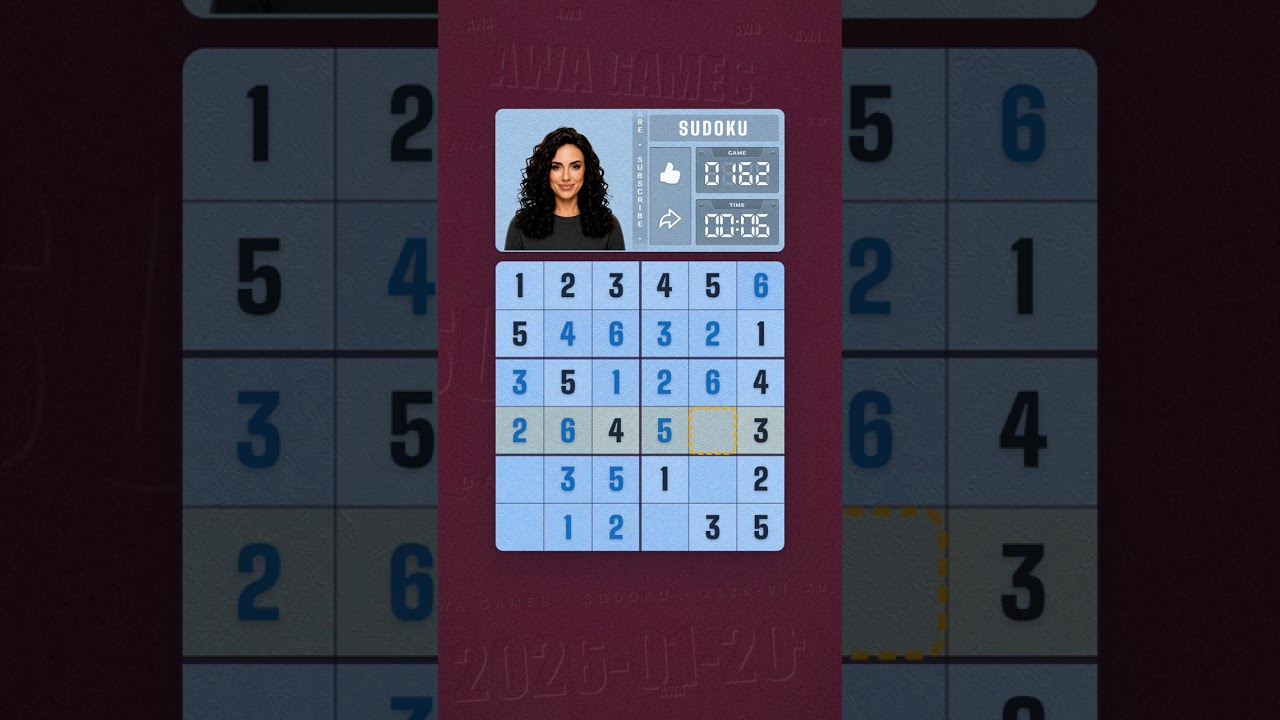 LinkedIn Mini Sudoku #162 solved board for January 20, 2026, 6x6 grid