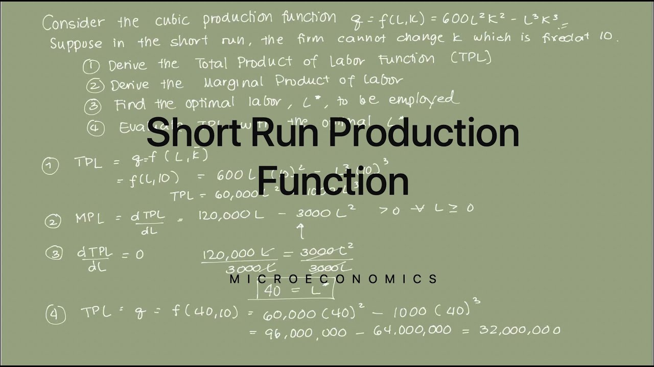 Production function in short Run. Cost functions in the short Run. Run product
