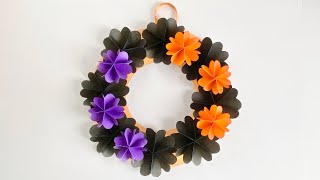 ハロウィンカラーのペーパーフラワーリース／Halloween color paper flower wreath