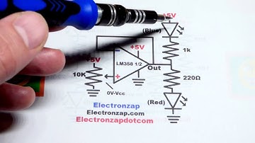Op amp voltage follower using LM358 trimpot and LEDs electronics demonstration circuit