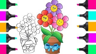 How To Draw Flowers in Vase Flower Bouquet Easy Coloring Pages For Kids Learn Art