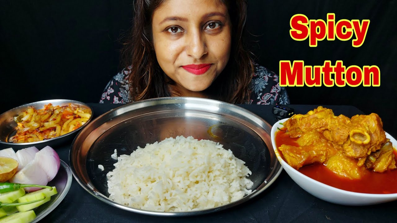 Big Bites of Spicy Mutton Curry with Rice 🍛 | Bengali Mukbang & ASMR Eating Show | Mutton Lal Jhol