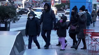 Extreme Cold Deep Freeze Hits Times Square And Midtown New York City, NY