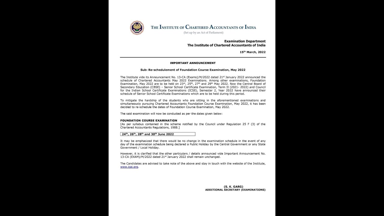 ENGLISH | CA FOUNDATION EXAMS GOT POSTPONED TO JUNE 2022