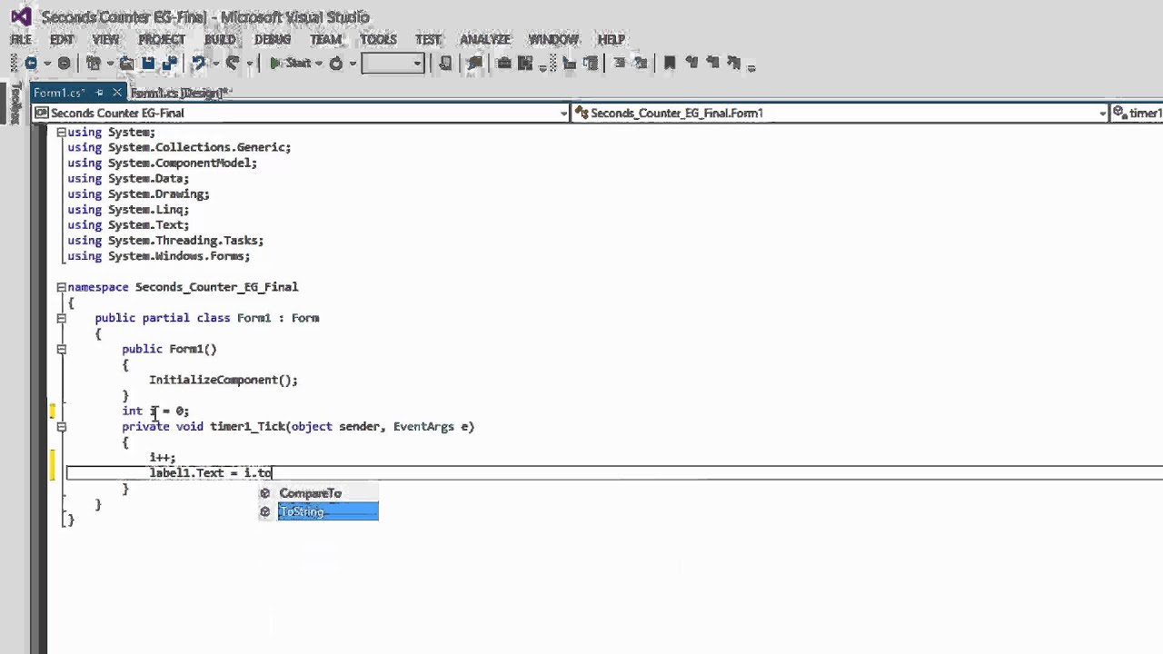 Visual Studio 2013-C#-Seconds Counter Tutorial - YouTube