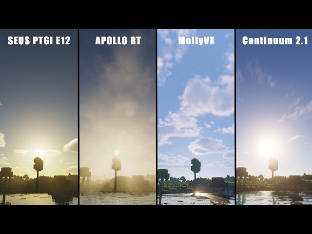 TOP 4 HIGH END MINECRAFT SHADERS COMPARISON  | SEUS PTGI E12 + APOLLO RT + MOLLYVX + CONTINUUM 2.1 class=