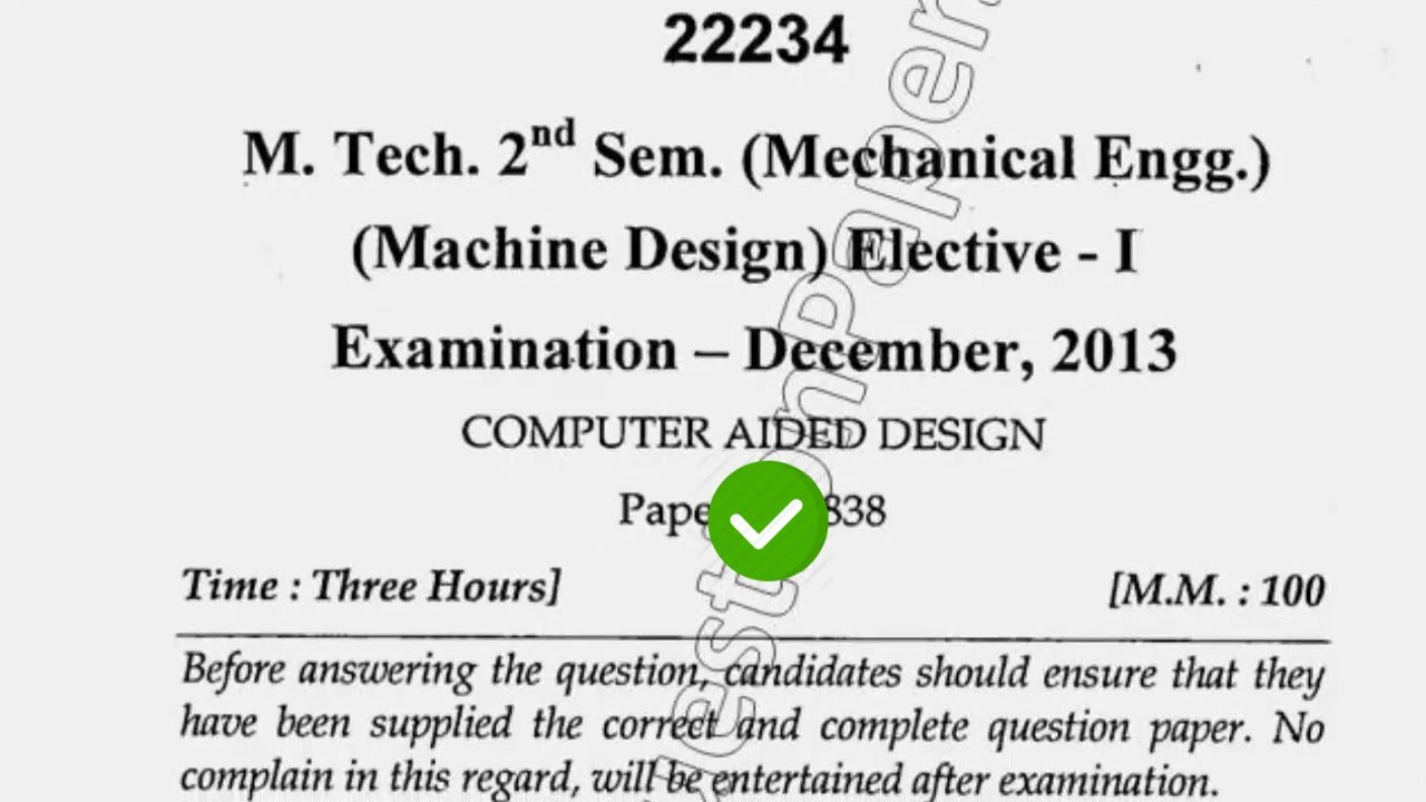 Dec 2013 Mdu MTech ME 2nd Sem Computer Aided Design Question Paper