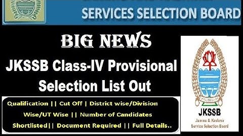 JKSSB Issued Provisional Selection List of Class-IV Post | Full Details
