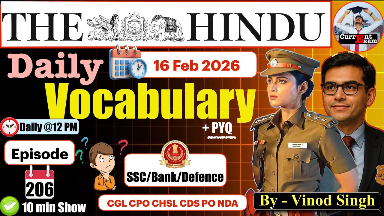 Daily English Vocabulary | The Hindu Vocab - 16 February | Ep-206 Vinod Singh #vocabulary #ssc #bank