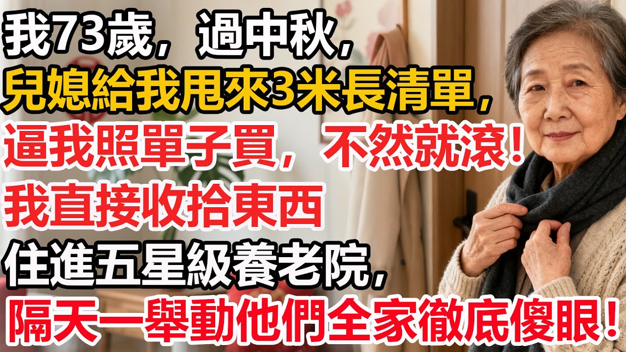 【我73歲】過中秋，兒媳給我甩來3米長清單，逼我照單子買，不然就滾！我直接收拾東西住進五星養老院，隔天一舉動他們全家徹底傻眼！