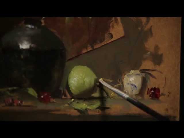 David Leffel Still Life Painting Demo - Saki Jar, Pear and Blue/White Pottery