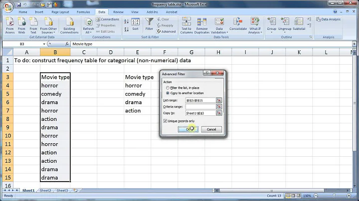 2.2 Construct frequency table for non-numerical data using Excel