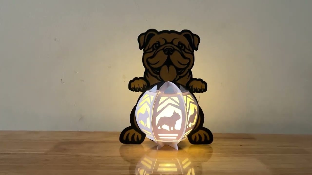 How to make Bulldog Lantern - Bulldog Shadow Box, Light Box - Paper Cutting Lamp SVG - Home Decor
