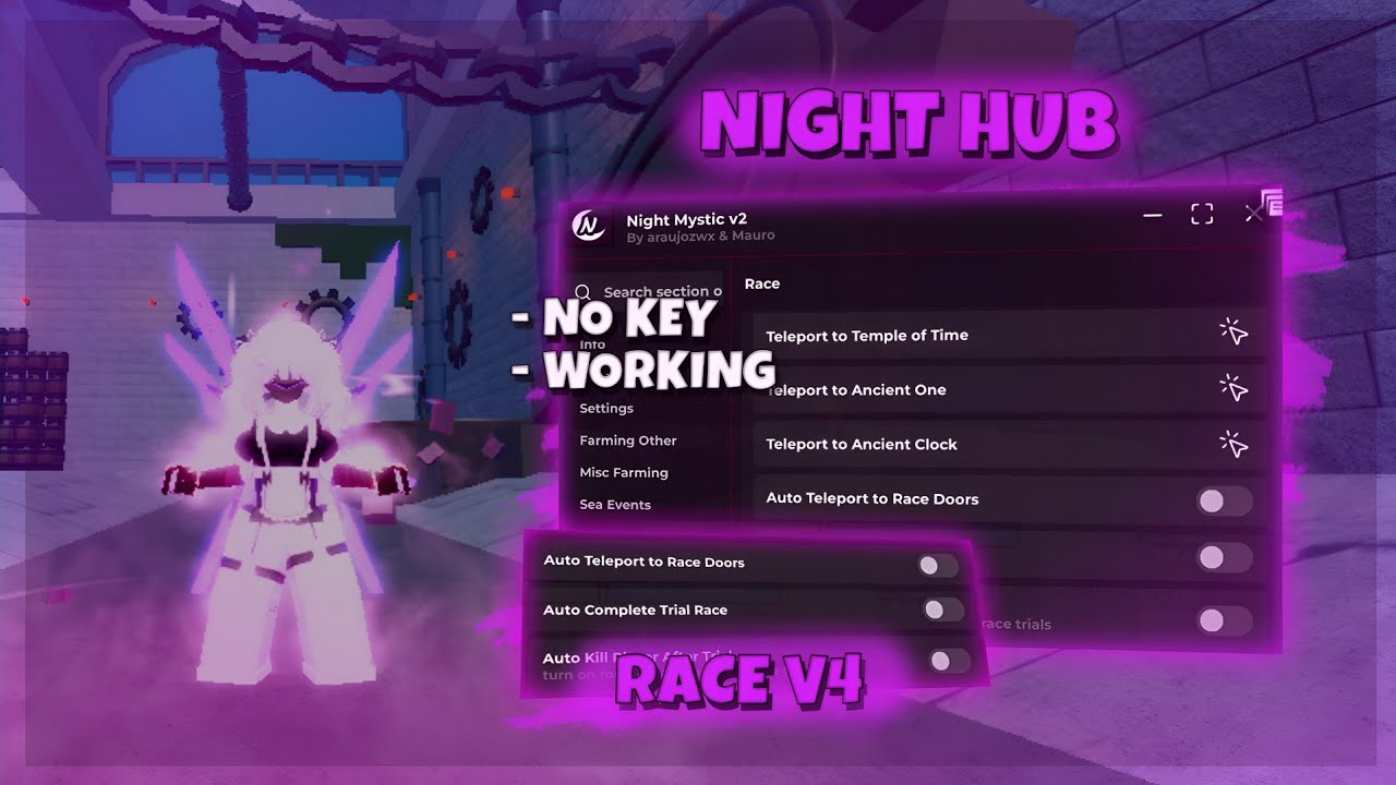 [ BEST ] Blox Fruits Script Night Hub *No Key* Showcase // Auto Race V4 // 