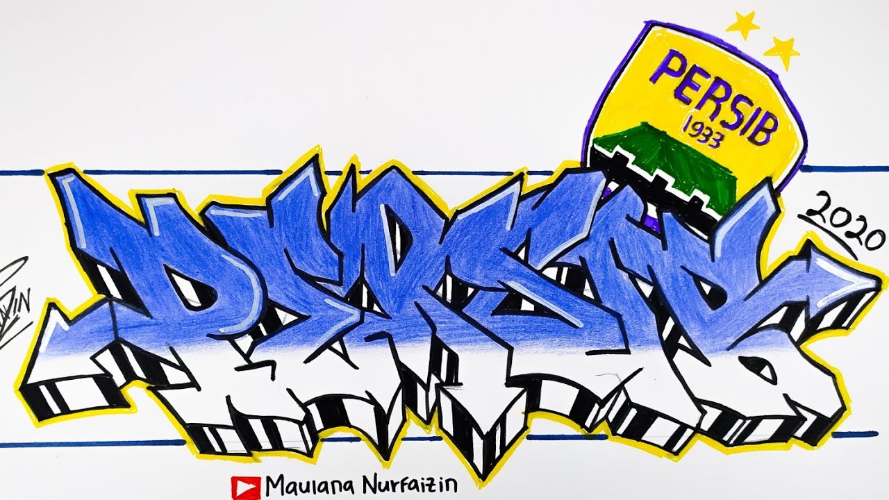 cara membuat graffiti  Persib  bandung grafiti persib  