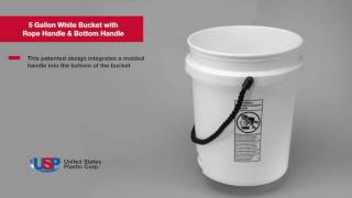 5 Gallon White Bucket with Rope Handle Bottom Handle U S PLASTIC CORPORATION