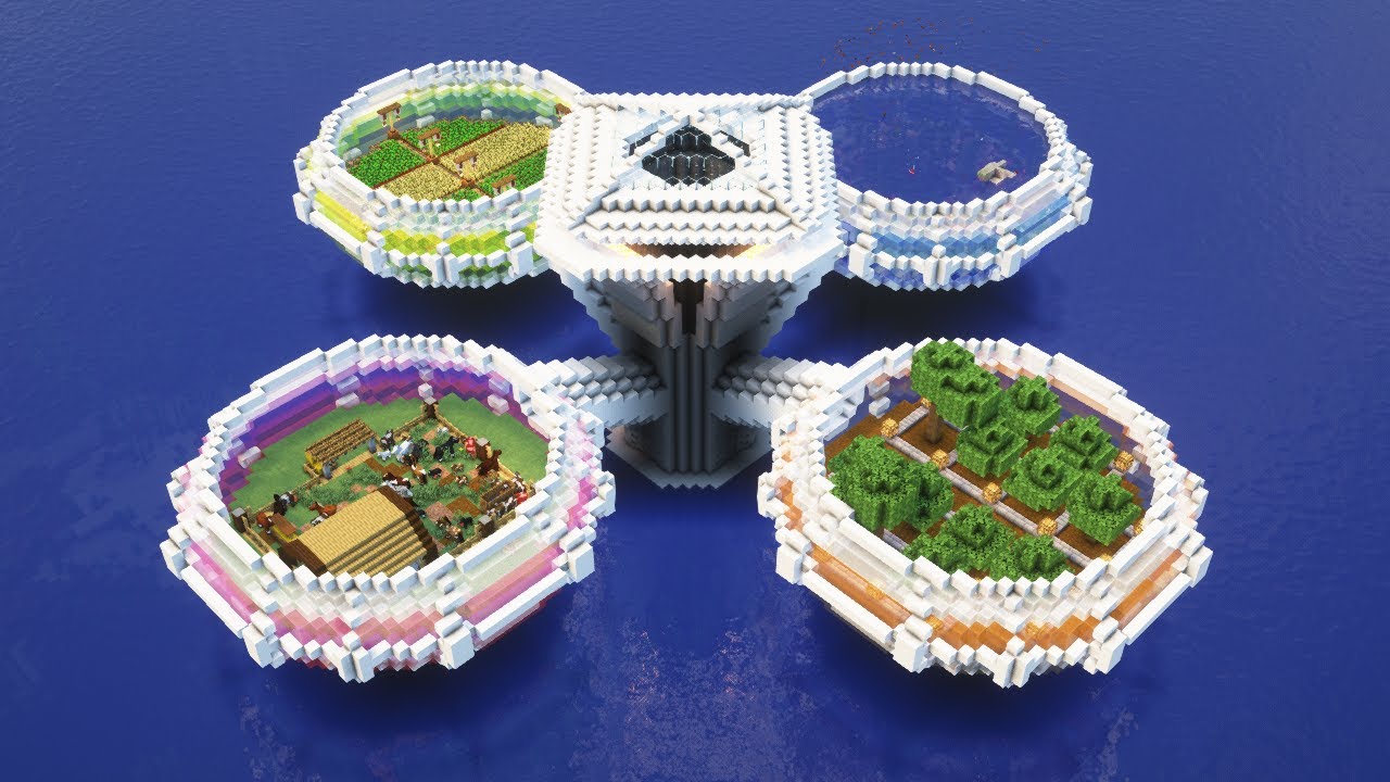 Tutorial】Survival Water Modern Base with 4 Domes / 4つのドームが
