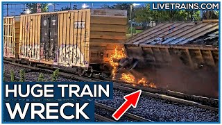 CAUGHT On Camera  HUGE TRAIN WRECK In St Louis