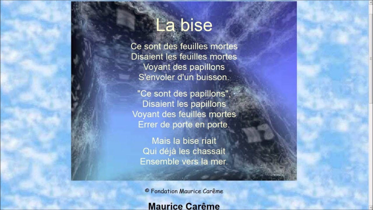 La Bise Maurice Carême Youtube