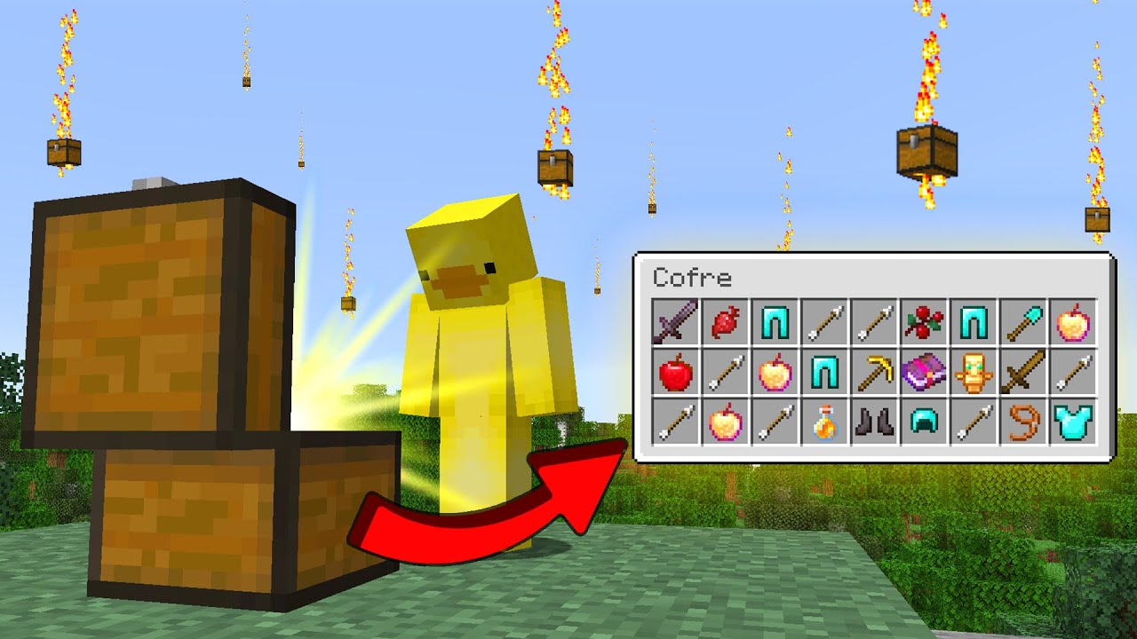 MINECRAFT pero CAEN COFRES CON ITEMS ALEATORIOS