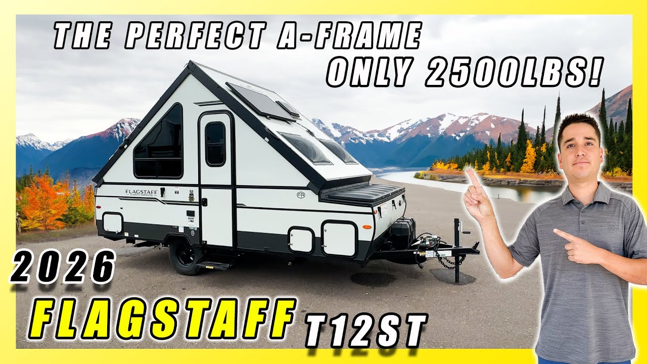 2026 FLAGSTAFF A-FRAME T12ST A COUPLES TRAVEL TRAILER YOU CAN TOW W/ SUV. AFRAMES ARE EASY TO SETUP!