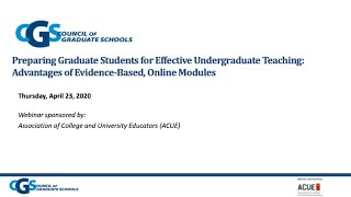 4.23.2020 Sponsored Webinar Preparing Graduate Students for Effective Undergraduate Teaching
