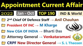 Appointment Current Affairs 2022  Jan To Oct  All Appointment 2022 Current Affairs  Indologus 
