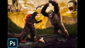 Godzilla vs Kong concepts art editing in photoshop  timeline  landscape speed art #godzillavskong#