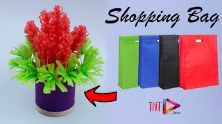 DIY Beautiful Paper Flower And Pot | Home Decoration Ideas | Shopping Bag Crafts Idea