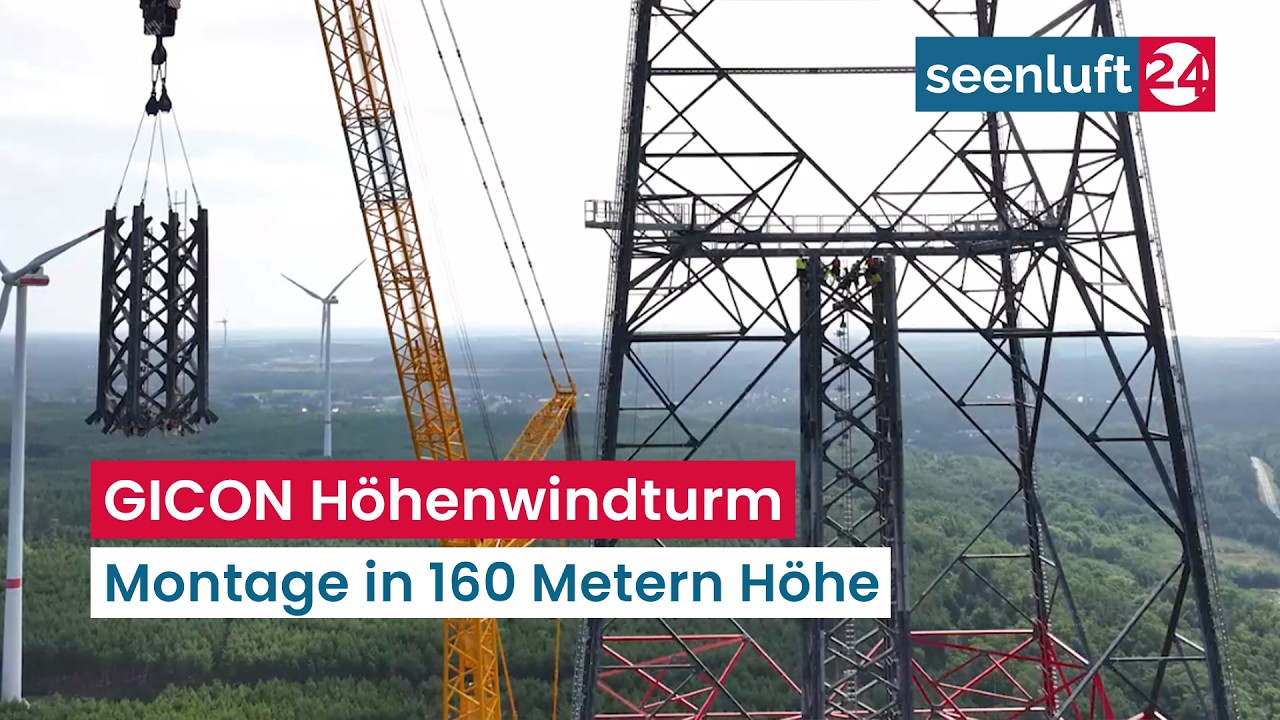 GICON Höhenwindturm - Montage in 160 Metern Höhe | Landwärts