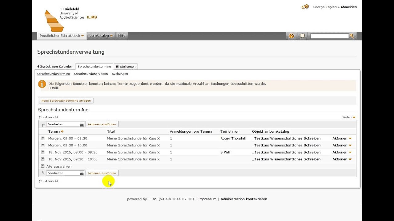 ILIAS 4.4 - Sprechstundenreihen verwalten