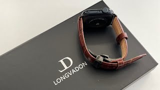 Longvadon Caiman Series Mahogany Brown Leather Strap For Apple Watch & Apple Watch SE2 40mm Midnight