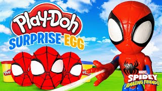 Superhero Toys in a Giant Play Doh Surprise Egg! Spidey and his amazing friends