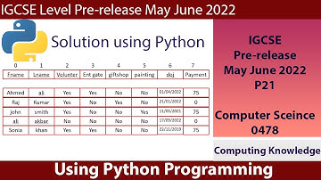 0478 May June 2022 P21 Pre Release Computer Science using Python || IGCSE 0478 Computer Science P2