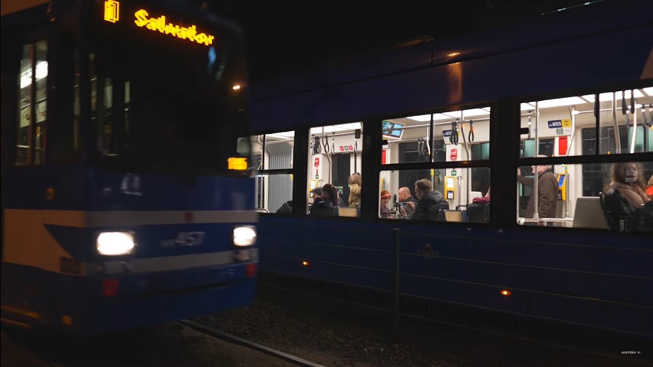 Poland, Kraków, tram 1 night ride from Teatr Variété to Pędzichów